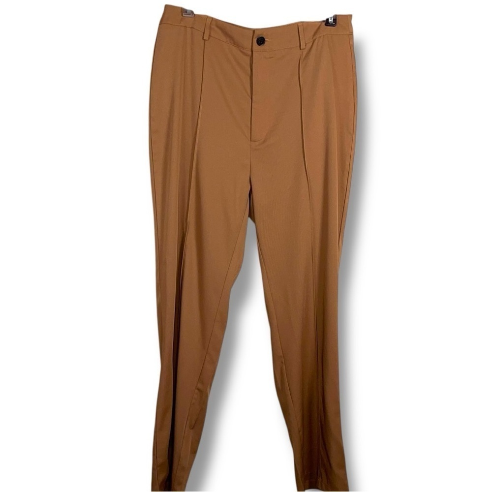 Medium Tan Brown Trousers Womens Shein Pants Pleated Neutral Stretch Lightweight